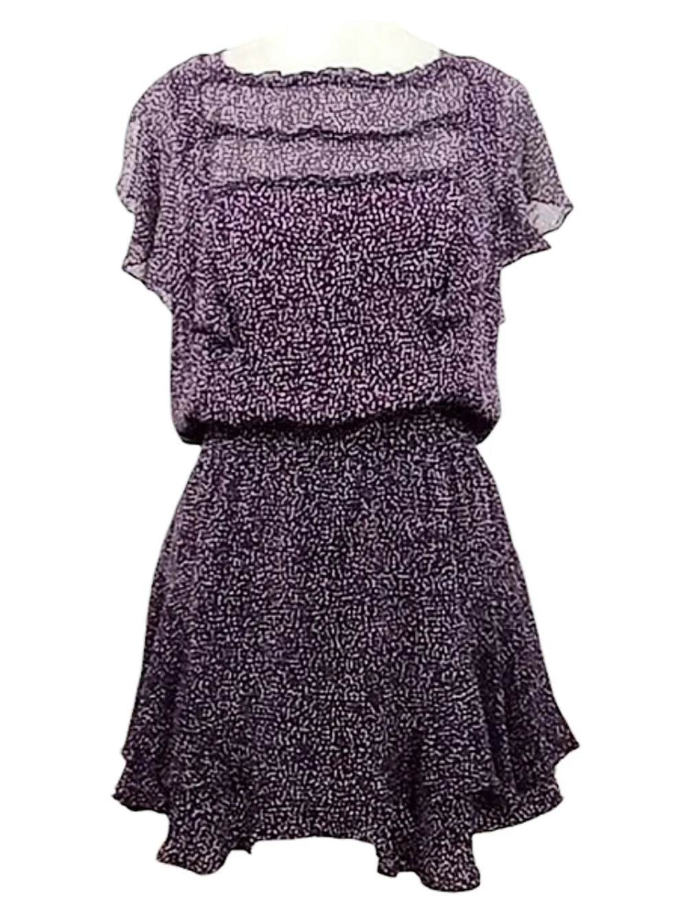 Parker Ruffle Silk Mini Dress in Funfetti Purple Size Small